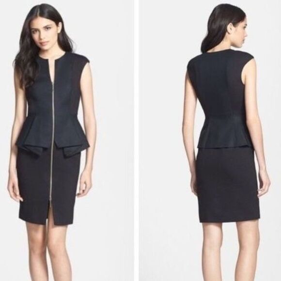 Ted Baker Jumana Zip Front Peplum Sheath Zip Up Fitted Black Dress Ted Size 1 - Picture 1 of 10